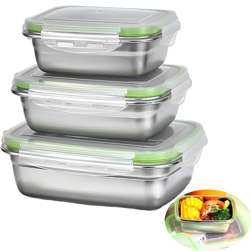 Food Storage Oven Safe - 1/3-delige voedselopslagcontainerset Food Grade 304 roestvrijstalen